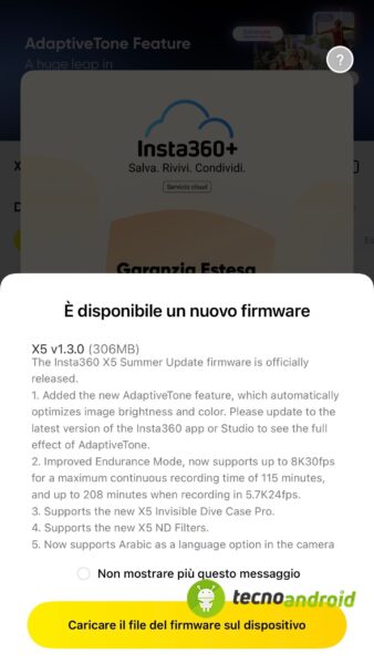 Insta360 X5 aggiornamento firmware Insta360 X5 aggiornamento firmware