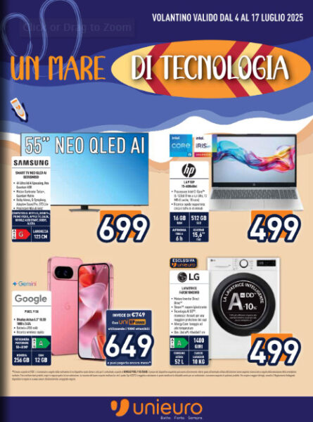 unieuro - dettaglio Unieuro SUPER VOLANTINO: estate tech a tutti SCONTI