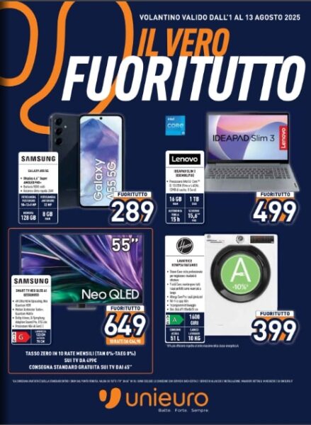 unieuro volantino unieuro agosto fuoritutto