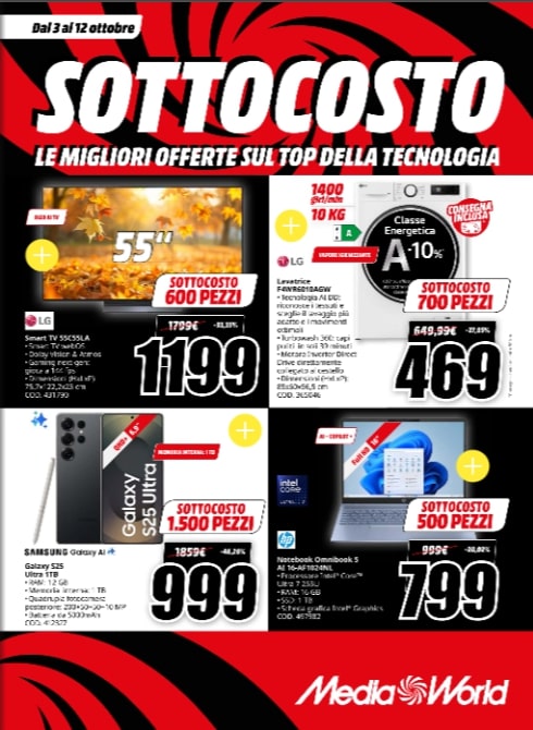 Screenshot MediaWorld: sconti speciali per un SOTTOCOSTO UNICO
