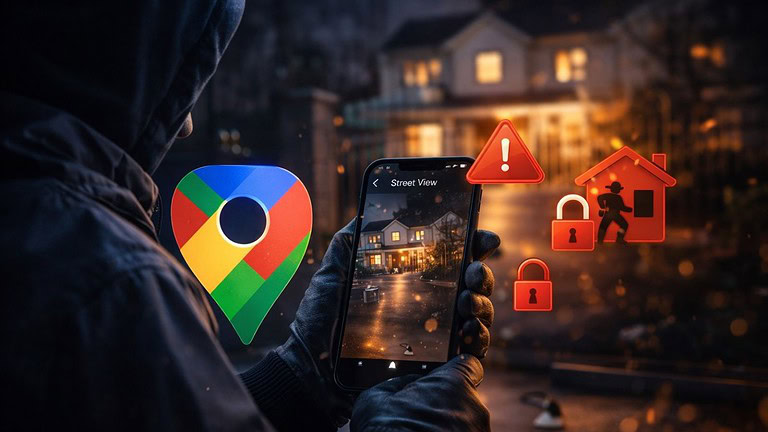 Avviso di minacce sulla sicurezza domestica visualizzato su smartphone, con simboli di allarme e sicurezza, evidenziando la protezione degli ambienti urbani grazie a tecnologie avanzate.