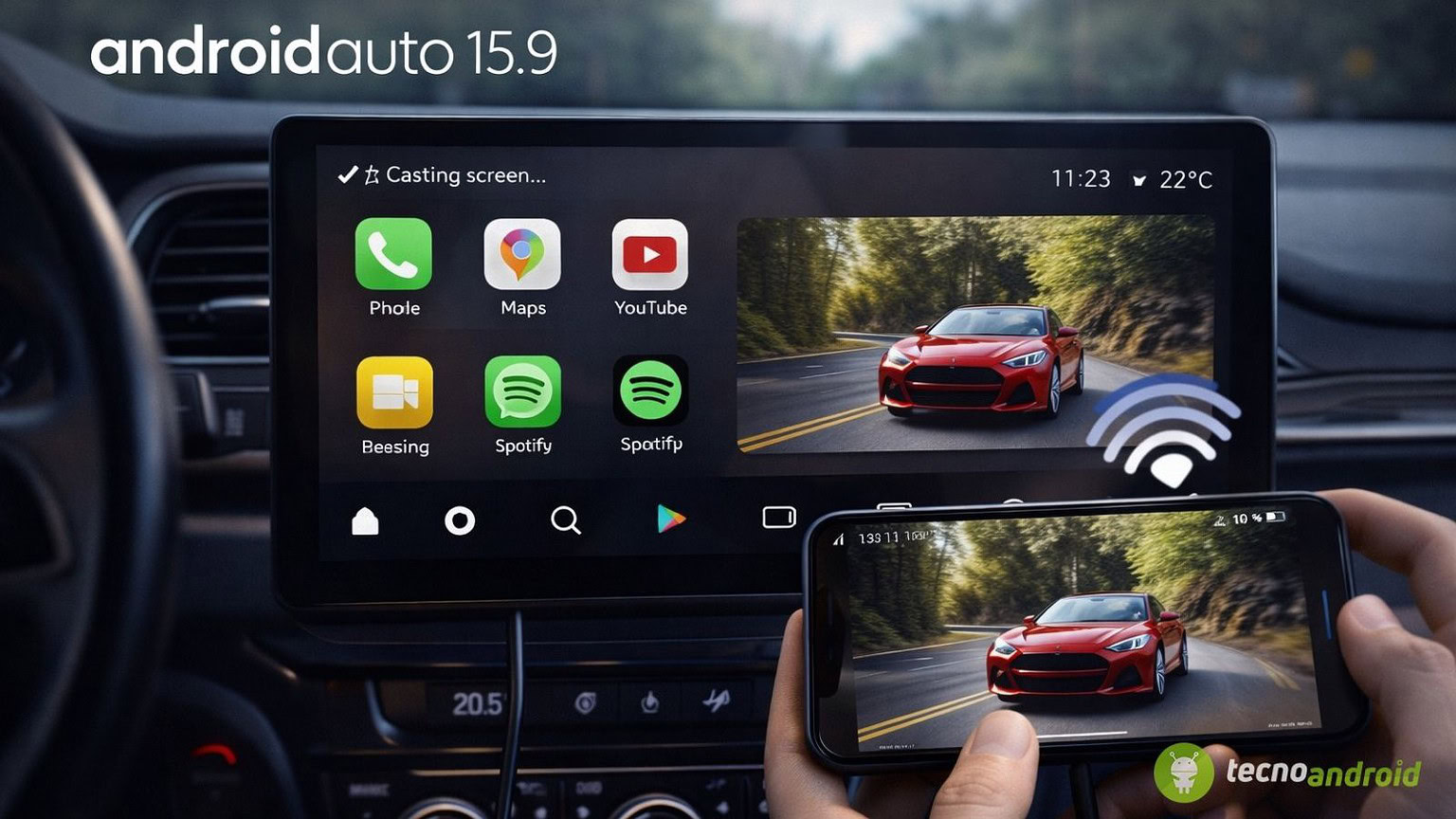 Android Auto 15.9 arriva per tutti: Google apre la strada a Cast in auto