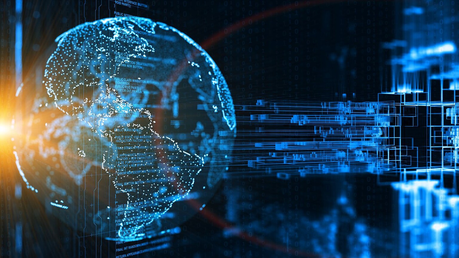 Illustrazione digitale futuristica di un globo terrestre con reti di dati e codici binari, simbolo di innovazione, cybersicurezza e connessioni globale, perfetta per contenuti tech e tecnologia.