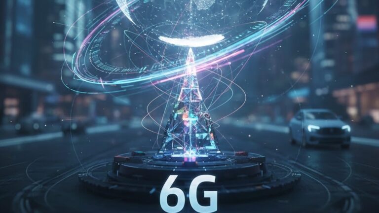 Rappresentazione digitale di rete 6G con infrastrutture telecom ultra veloci, velocità di connessione e innovazioni tecnologiche per il futuro delle comunicazioni.