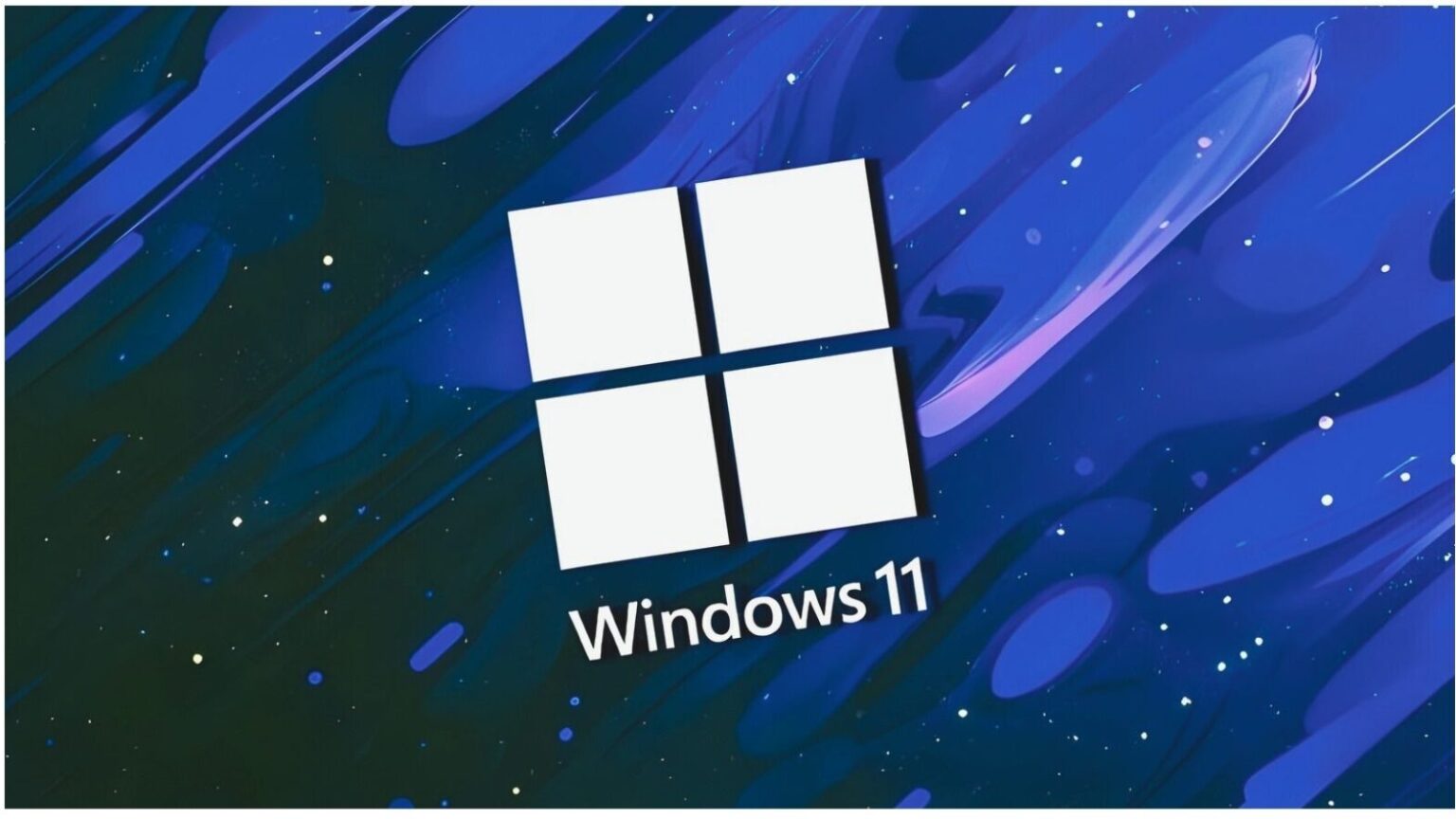 Immagine dell'icona di Windows 11 con sfondo astratto blu e viola, promuovendo il sistema operativo Windows 11.