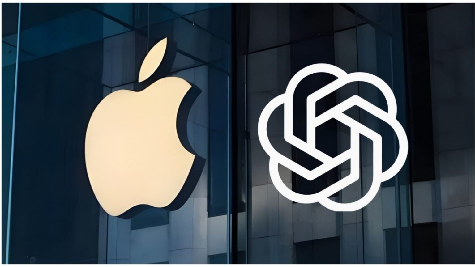 Logo di Apple con icona di iCloud sullo sfondo di un edificio moderno, rappresentando tecnologia, dispositivi Apple e servizi cloud.