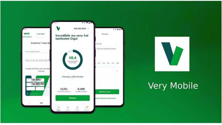 Alt text: Schermata dell'app Very Mobile che mostra dati di utilizzo, ricariche e traffico Giga disponibili sullo smartphone, perfetta per gestione e controllo della linea mobile.