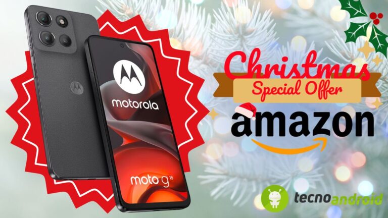 Alt: Offerte di smartphone Motorola e Moto G 15 per promozioni di Natale su Amazon, con sfondo festivo e decorazioni natalizie, perfette per gli acquisti di regalo.