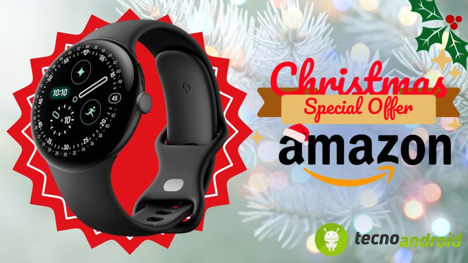 amazon Orologio smartwatch nero con display digitale LED, compatibile con smartphone, perfetto come regalo di Natale, tecnologia wearable, fitness tracker, monitora salute e attività fisica, promozione speciale.
