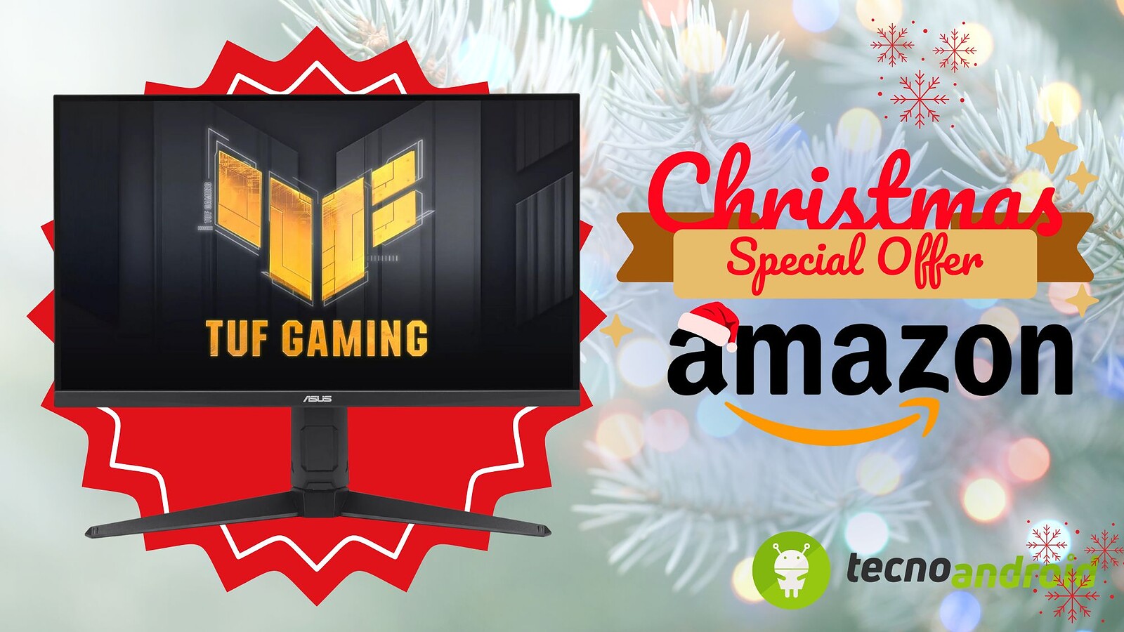 Amazon: Monitor da gaming ASUS TUF con alta risoluzione e tecnologia di refresh rate elevato, ideale per gamers e appassionati di tecnologia e hardware, promozione natalizia su Amazon.