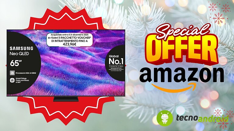 TV Samsung Neo QLED 65 pollici con processore AI, SmartThings e tecnologia AI Quantum Dot, ideale per un’esperienza visiva di alta qualità e connessa, promozione esclusiva su Amazon.