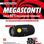 mediaworld - dettaglio Alt text: Promozione Mega Sconti su tecnologia fino al 50% su prodotti come altoparlanti Bluetooth JBL, offerte valide dal 27 dicembre all'8 gennaio, esclusiva MediaWorld CLUB.