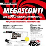 mediaworld - utilizzo Descrizione immagine di sconti tecnologici con promozioni fino al 50% su prodotti di alta tecnologia, offerte per possessori carta MediaWorld CLUB, e dettagli su sistemi di pagamento e convenienti piani di finanziamento.