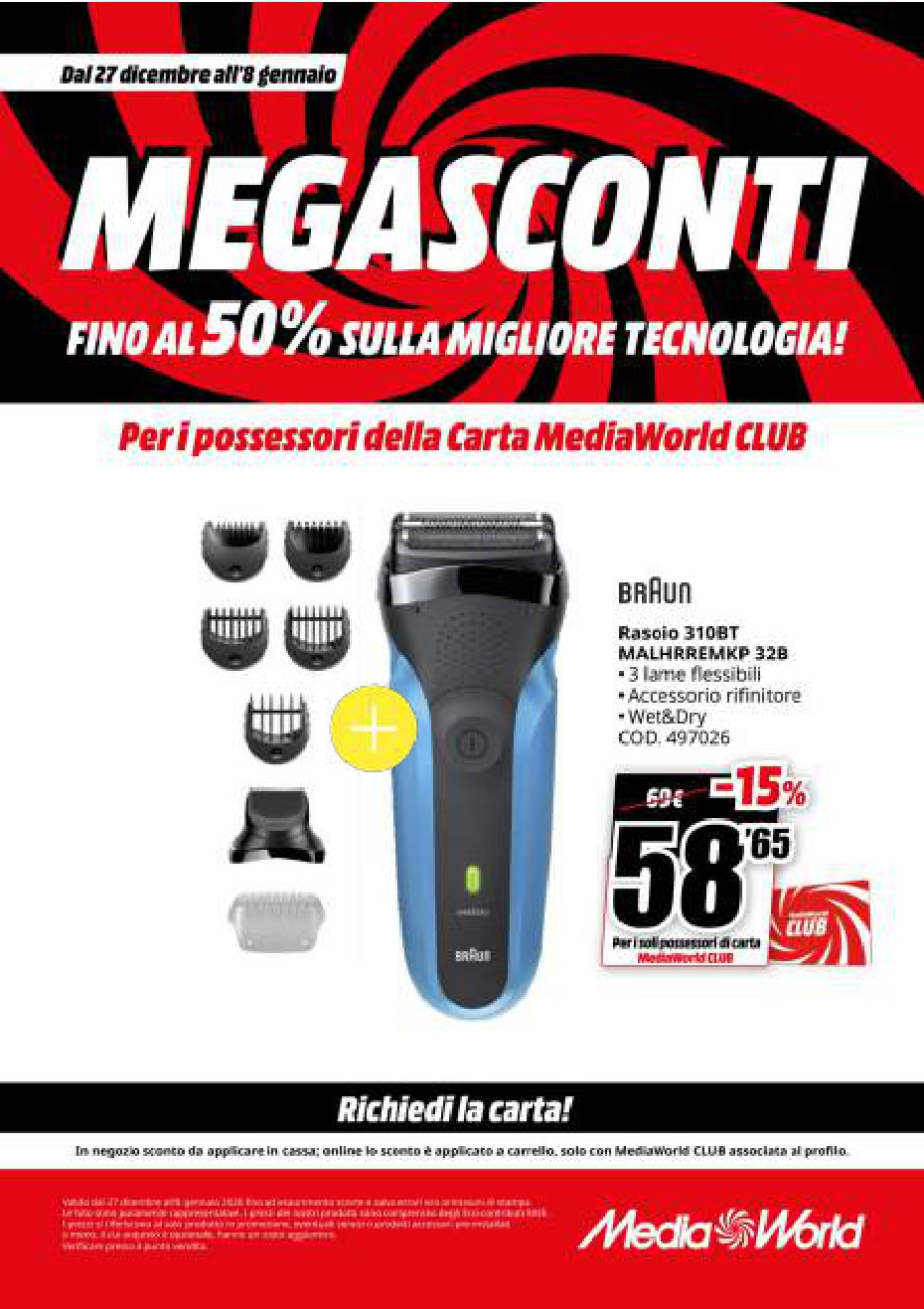 MegaSaldi Tecnologi. Tag alt: Offerta esclusiva di MegaSaldi con sconti fino al 50% su dispositivi e tecnologia innovativa, disponibile solo per possessori della carta MediaWorld CLUB, perfetta per risparmiare sui migliori prodotti tech.