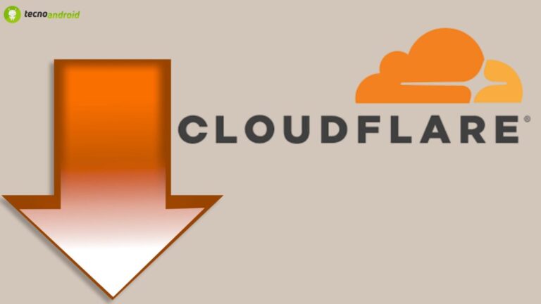 Logo di Cloudflare con nuvole arancioni e freccia di download.