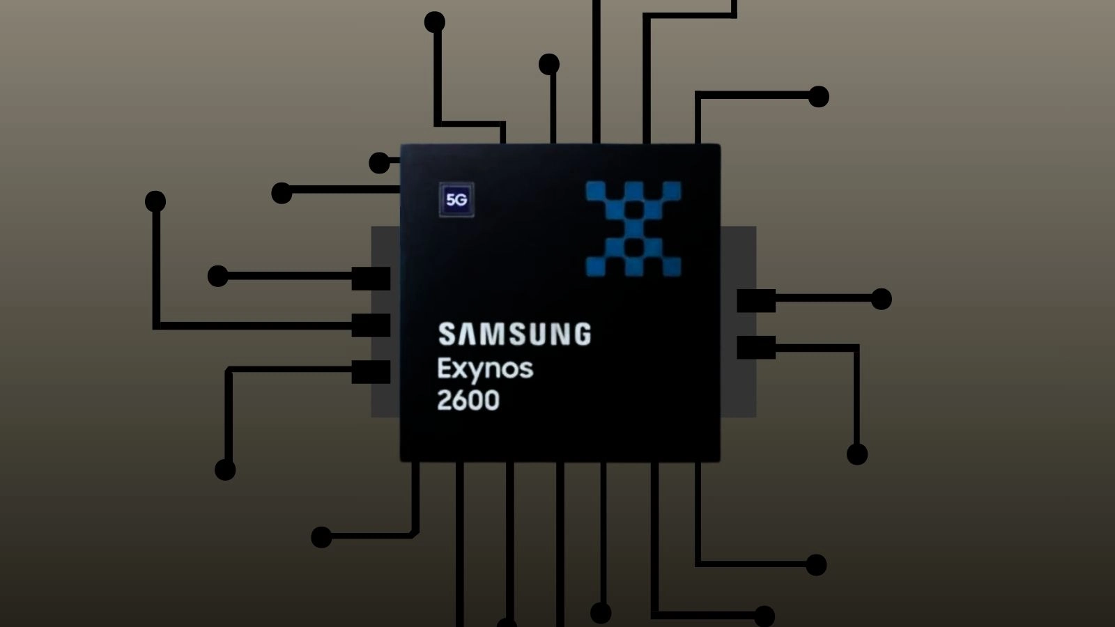 Scritta in alto "5G" sul processore Qualcomm.