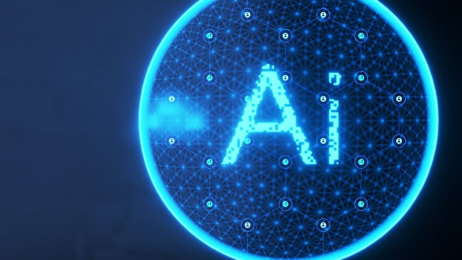 Illustrazione digitale di intelligenza artificiale con simboli di rete e dati, rappresenta tecnologie avanzate e futuro dell'AI, perfetta per articoli su intelligenza artificiale, innovazione tech e digitalizzazione.