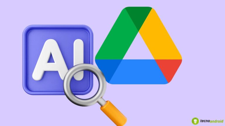 Riserva di testo 2: Immagine simbolo Google Drive con icona AI, rappresentando l'integrazione dell'intelligenza artificiale con servizi cloud e tecnologia digitale, ideale per notizie su tecnologia e AI.