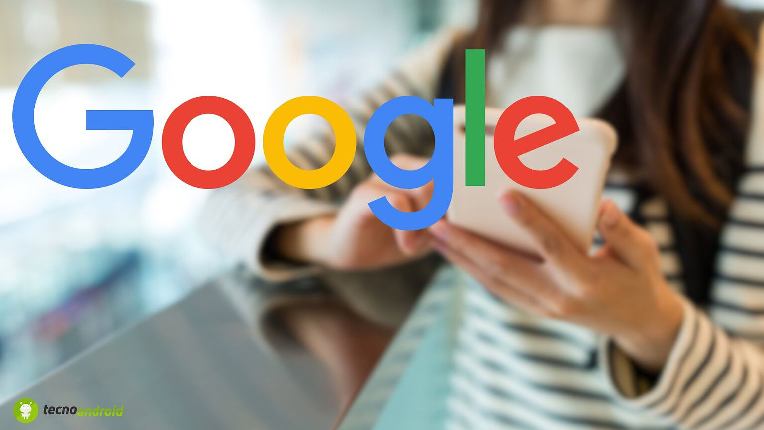 Immagine che mostra una persona che utilizza uno smartphone con il logo Google sovrapposto, rappresentando l'eccellenza di Google nel settore tecnologico e dei dispositivi Android, perfetta per contenuti su smartphone, tecnologia e innovazione.