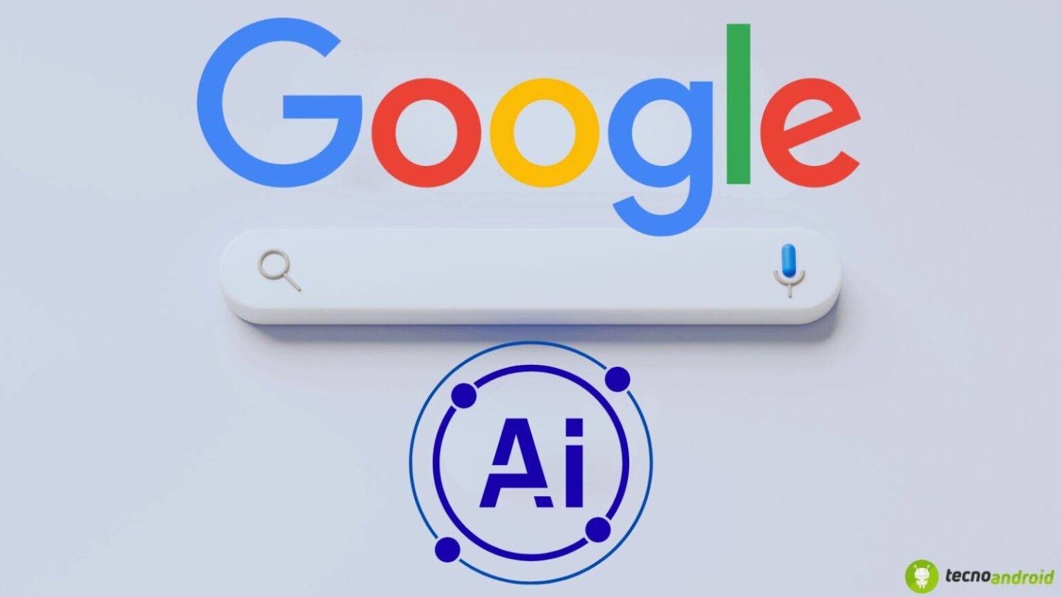 Immagine che mostra il logo di Google con tecnologia AI, evidenziando innovazione e intelligenza artificiale nelle ricerche online. Perfetto per articoli su AI, motori di ricerca e tecnologia.