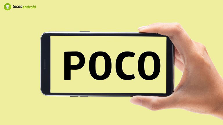 ALT: Immagine di uno smartphone Poco con schermo nero e sfondo giallo chiaro, evidenziando il design moderno del telefono e l’attenzione ai dettagli tecnici, ideale per contenuti tech e recensioni di smartphone.