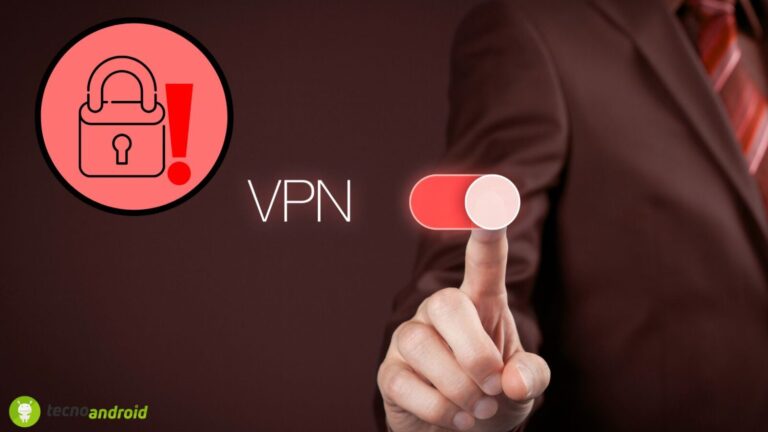 Immagine che mostra un'interruttore VPN attivato con un avviso di sicurezza, rappresentando la protezione della privacy e la sicurezza online su dispositivi mobili e Android.