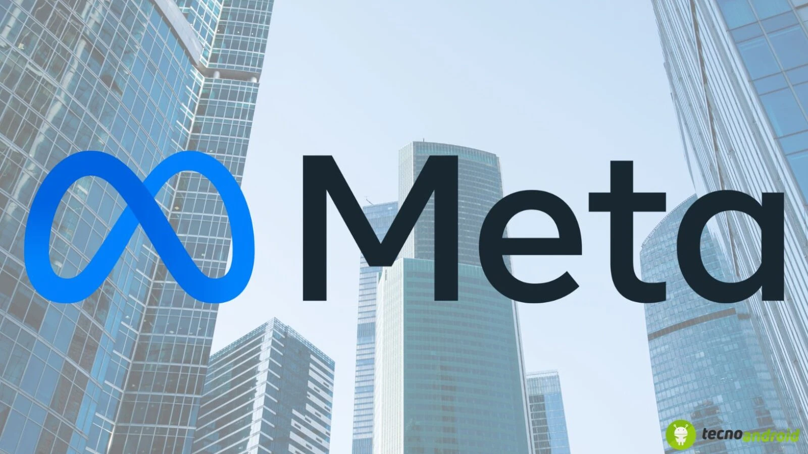 Meta logo e grattacieli moderni, simbolo della tecnologia e social media, rappresentano l’ecosistema digitale con focus su innovazione, comunicazione e connessioni globali.