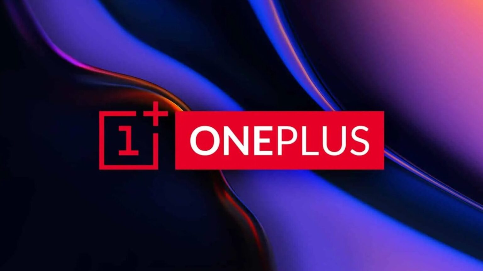 Logo OnePlus su sfondo digitale con colori blu, viola e rossi, evidenziando l'innovazione e la tecnologia dei dispositivi OnePlus.