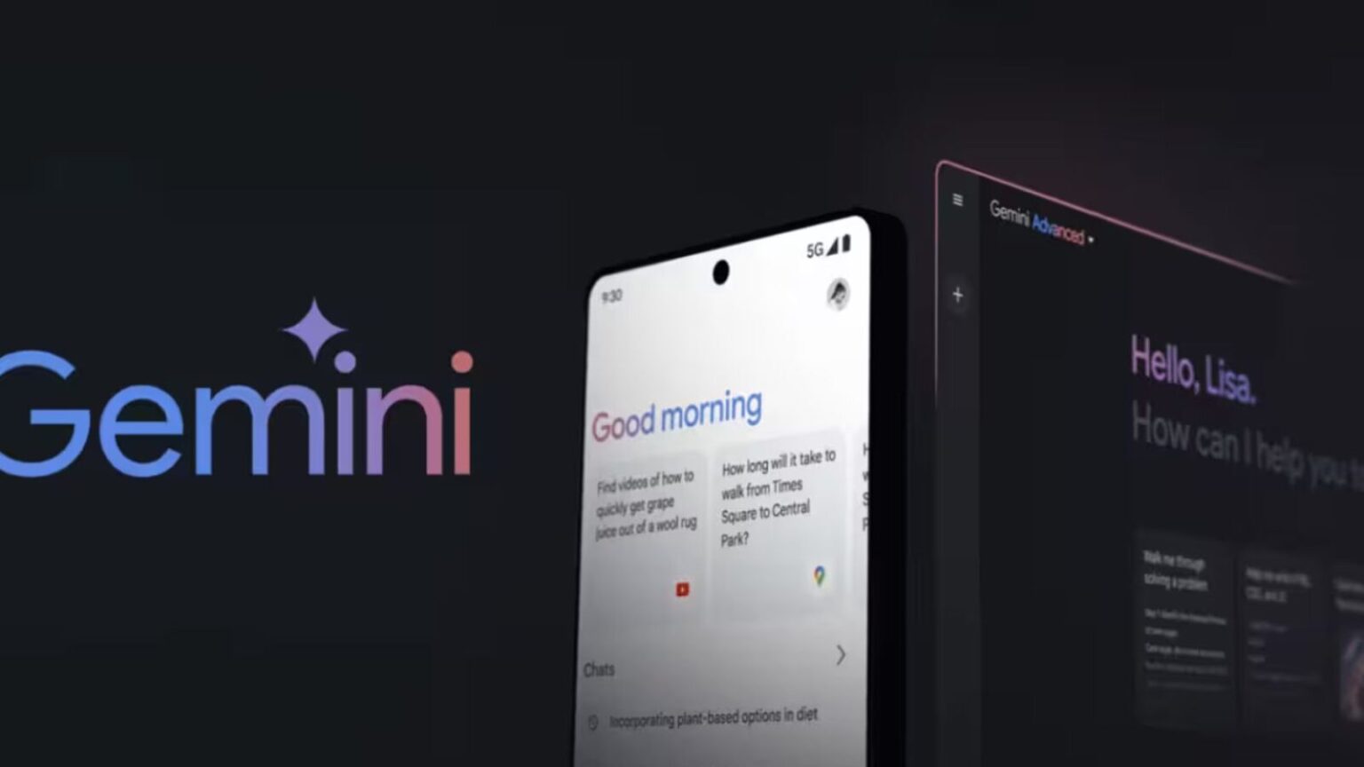Schermata app Gemini Advanced con intelligenza artificiale, promuove funzionalità di assistenza vocale e automazione su smartphone Android. Ottimizza la produttività e l’esperienza utente con tecnologia all’avanguardia.