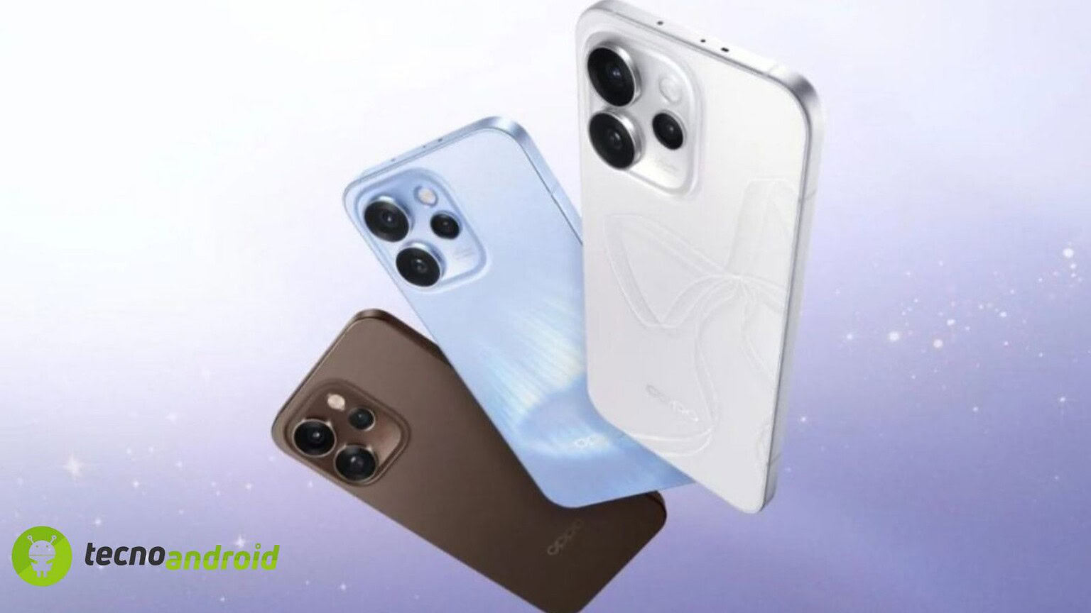 Smartphone TecnoAndroid con triple fotocamera e design elegante, disponibili in diverse colorazioni come bianco, marrone e azzurro, ideali per appassionati di tecnologia e fotografia.
