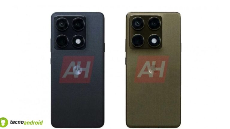 Telefono Motorola con fotocamere multiple e design elegante, disponibile in colori nero e verde, ideale per appassionati di tecnologia e fotografia.