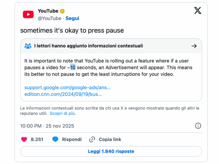 YouTube, un semplice post su X scatena la polemica sugli annunci in pausa YouTube post su X