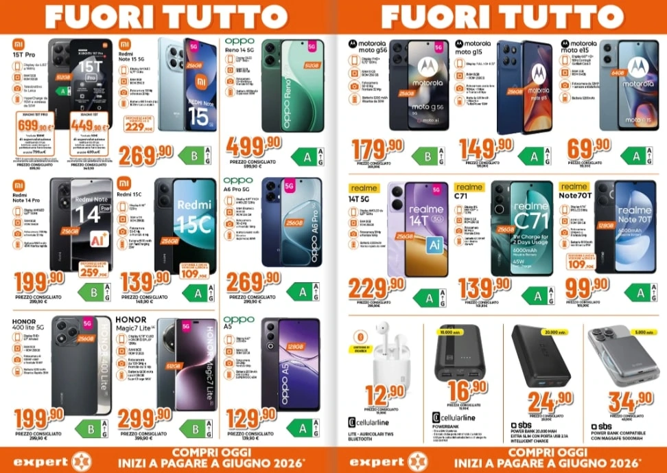 Telefono Xiaomi Redmi Note 15 5G, prezzo 269,90€. Smartphone Oppo A78 5G, prezzo 499,90€.