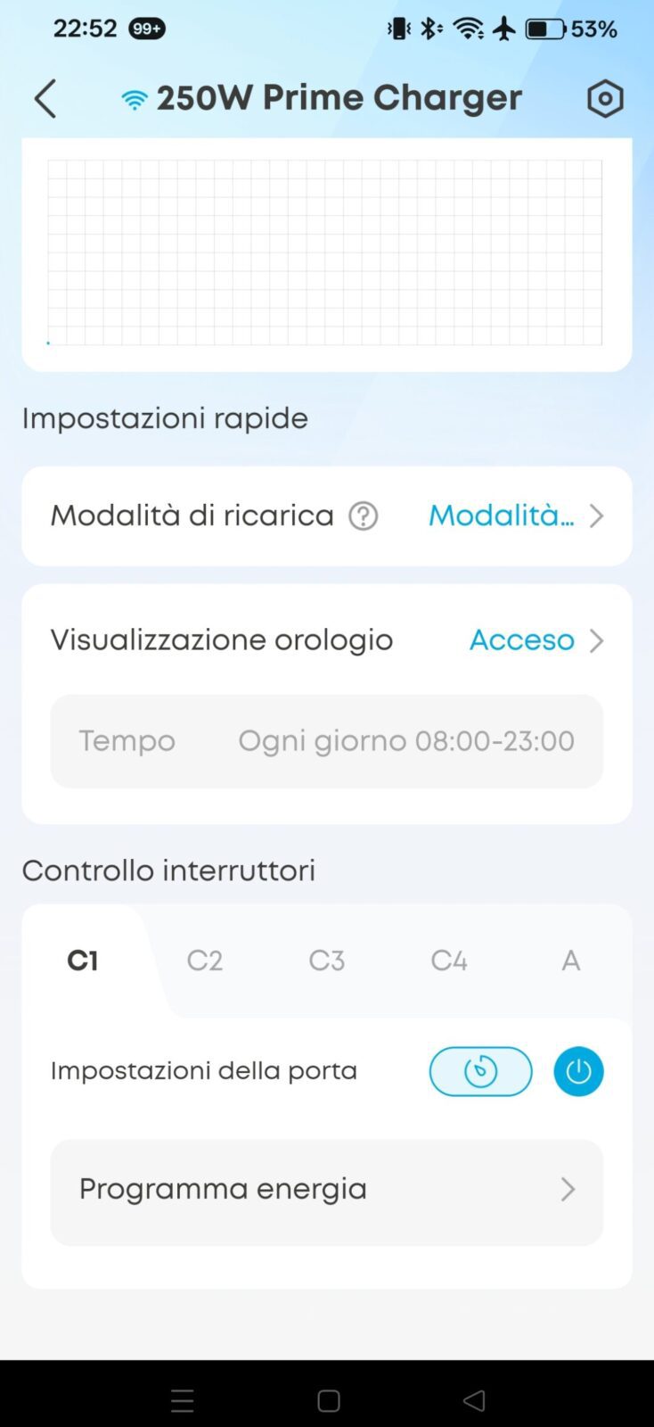 Anker Caricatore USB C Prime 250W - funzionalità Immagine di un caricatore rapido da 250W per dispositivi mobili, mostrando le impostazioni di ricarica rapida su uno smartphone TecnoAndroid.