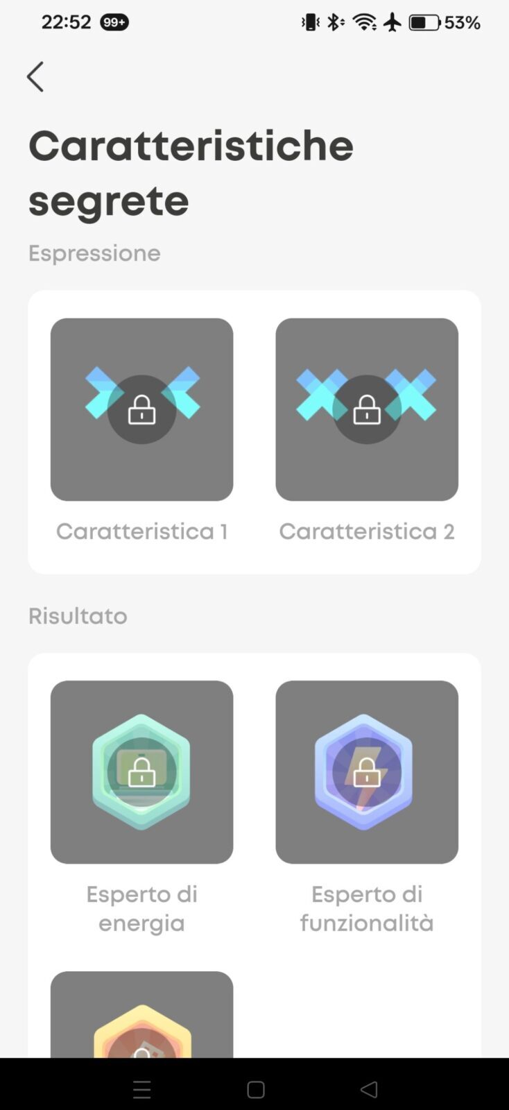Anker Caricatore USB C Prime 250W - immagine 9 Testo alternativo: Schermata di un'app mobile con icone che rappresentano caratteristiche di sicurezza e strumenti di analisi per dispositivi tecnologici, con focus su funzionalità nascoste e risultati.