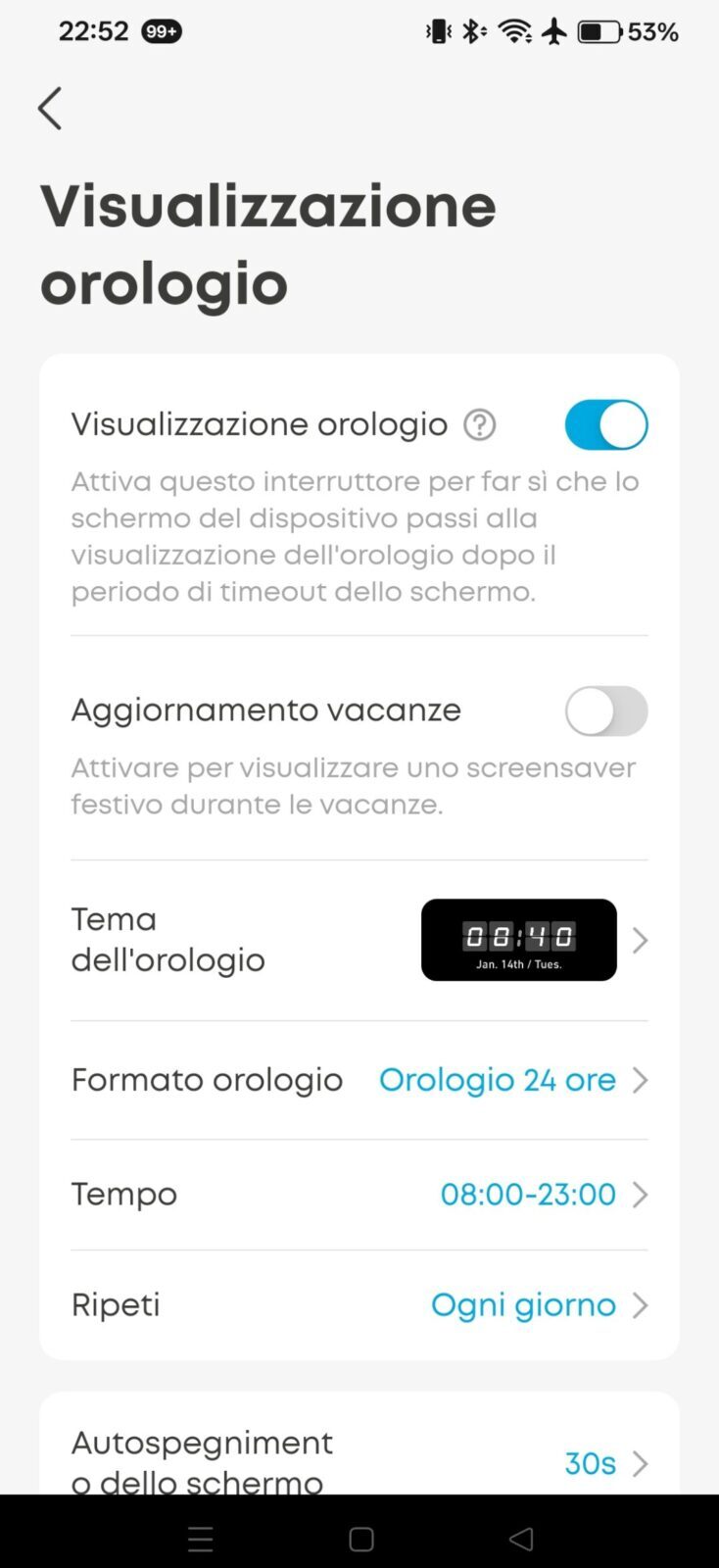 Anker Caricatore USB C Prime 250W - immagine 10 Impostazioni dell'orologio su smartphone, visualizzazione orologio digitale con temi personalizzabili, formato 24 ore, funzione di timeout e impostazioni di ripetizione, ottimo per uso quotidiano.