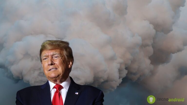Alt text: Immagine digitale di un uomo vestito in modo formale con sfondo di nuvole di fumo tossico, simbolo di problemi ambientali e inquinamento atmosferico.