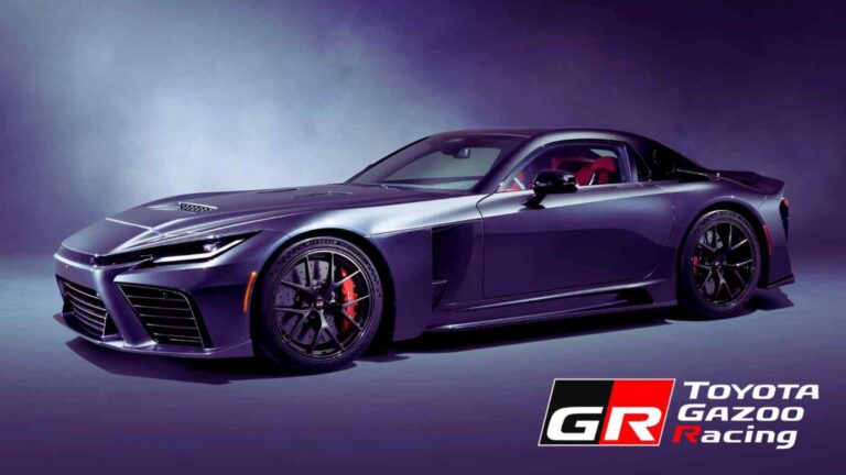 Auto sportiva Toyota Gazoo Racing con design aggressivo e motore potente, perfetta per le competizioni su strada, con dettagli innovativi e tecnologia avanzata.