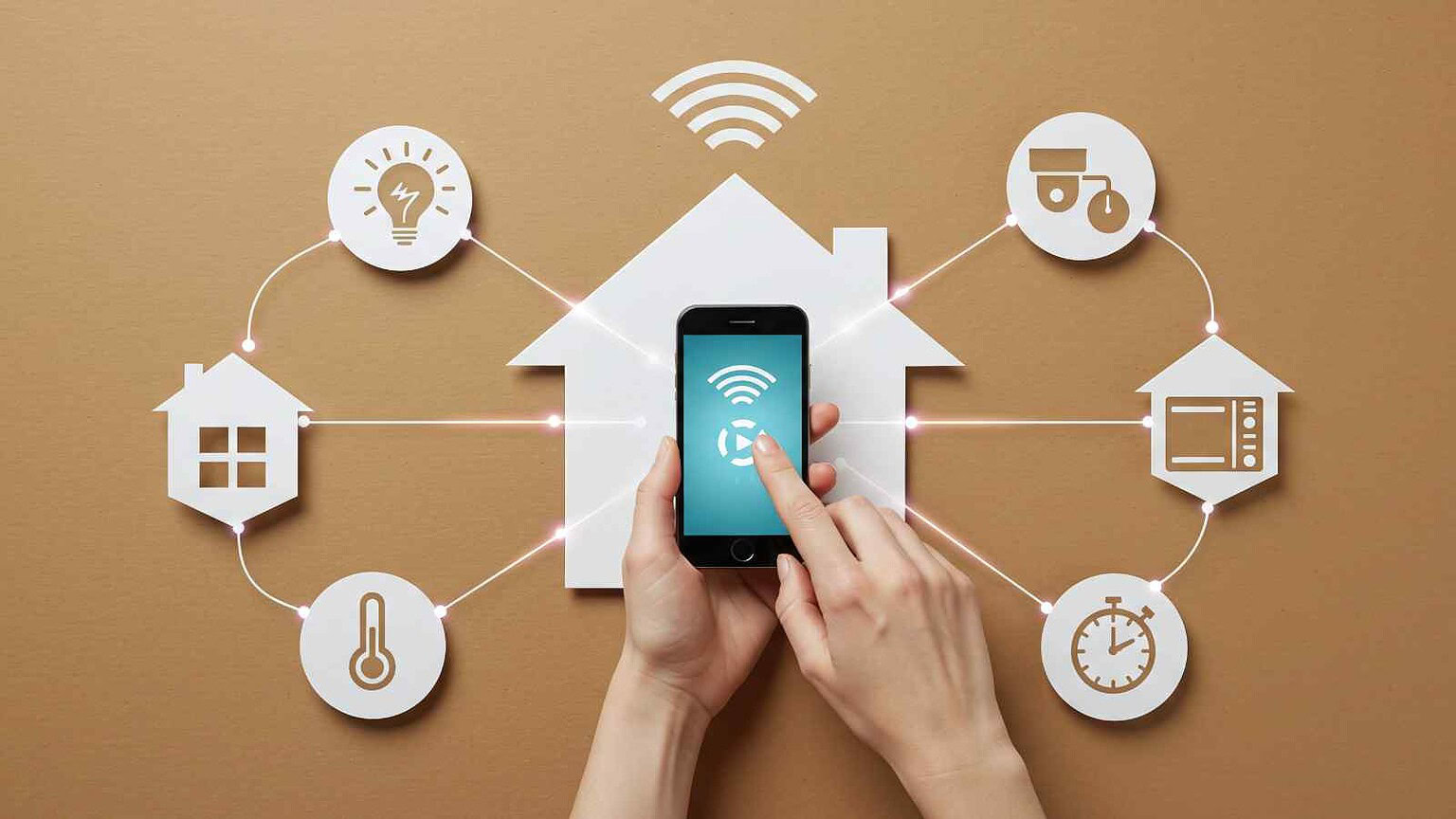 Dispositivo smart home con Wi-Fi, app e controllo energetico, illuminazione e sicurezza. Innovazioni tecnologiche, automatizzazione domestica e dispositivi connessi per una casa moderna e efficiente.