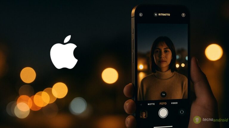 Immagine di una donna che scatta una foto di sera con uno smartphone, evidenziando la tecnologia avanzata e la fotografia notturna.