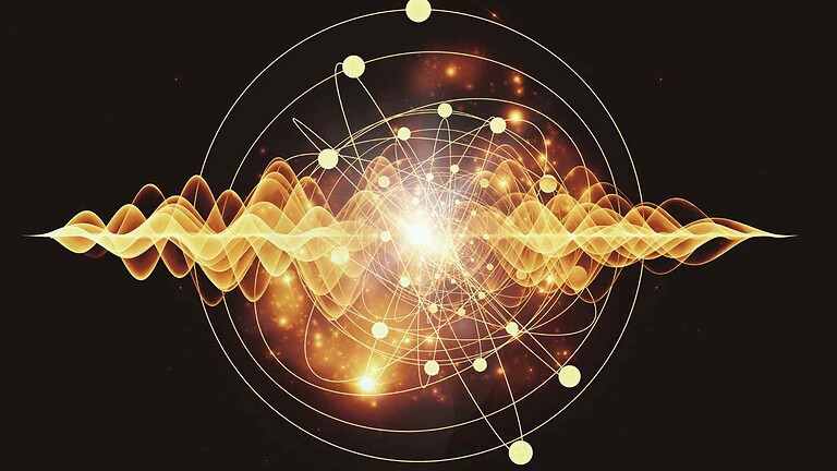 Immagine futuristica di onde sonore, particelle e circuiti cosmici in tonalità oro su sfondo nero, rappresentando innovazione, AI, e tecnologia all'avanguardia, perfetta per contenuti tecnologici e guide di elettronica.