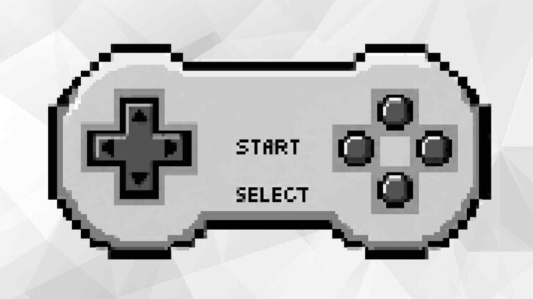 Controllo di gioco vintage, emulatore gaming, console retrò, controller pixel art grigio e nero, perfetto per appassionati di giochi classici.