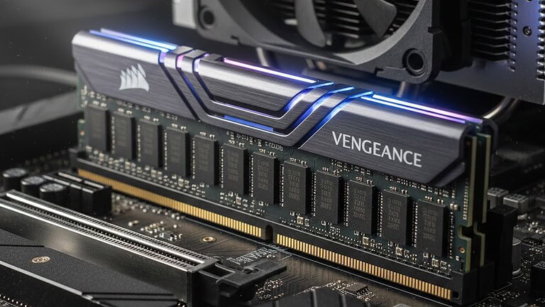 Moduli RAM Vengeance Corsair con illuminazione RGB.