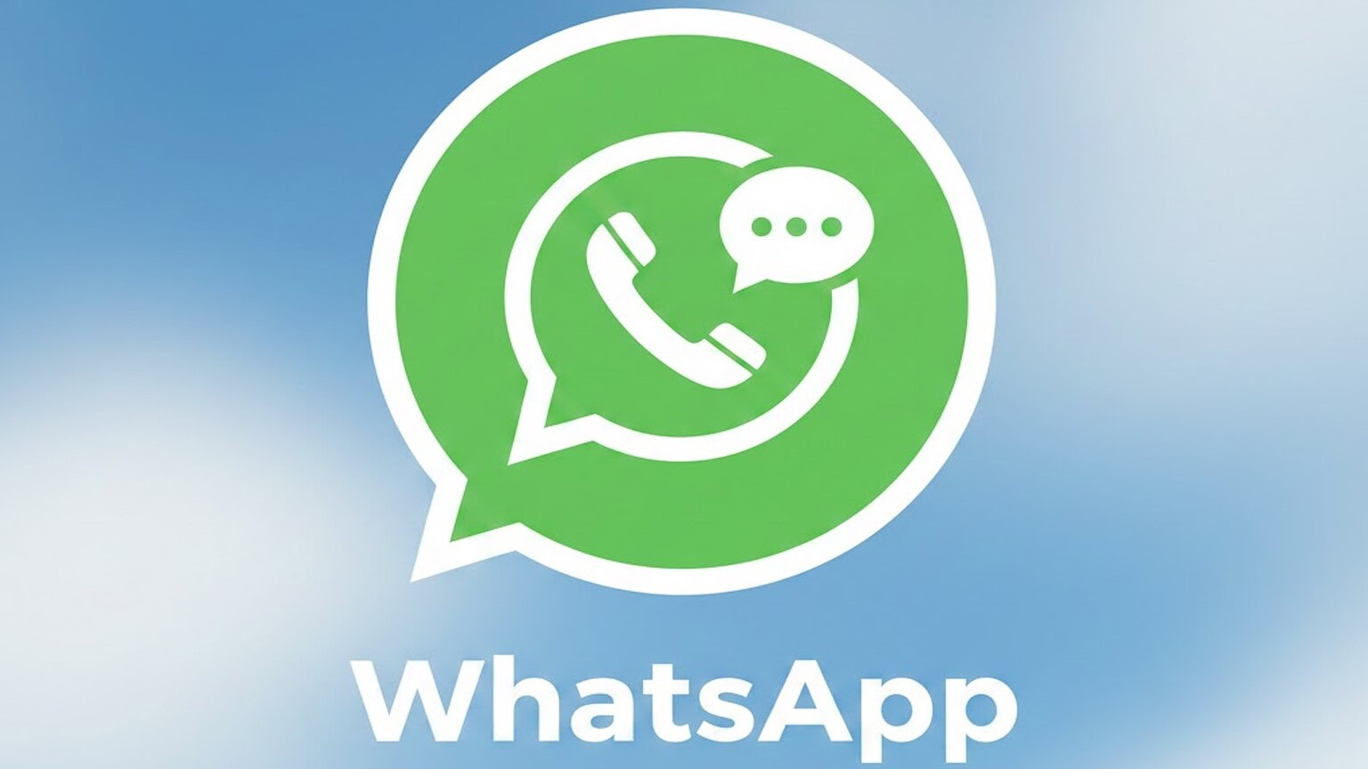 Simbolo di WhatsApp con icona di chat e telefono su sfondo blu tenui.