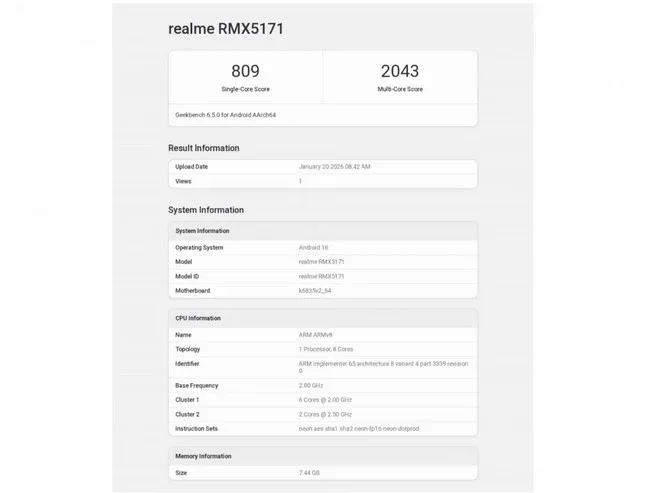 realme 16 Pro e Pro+ Geekbench benchmark specs realme 16 Pro e Pro+ Geekbench benchmark specs