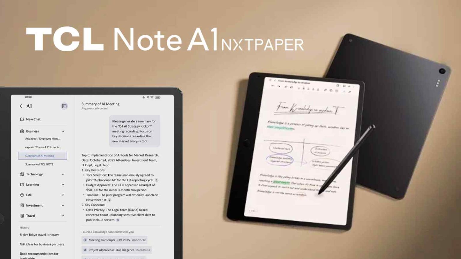 TCL Note A1 NXTPAPER unisce colori vividi, refresh fluido e scrittura naturale per leggere e lavorare senza affaticare gli occhi.