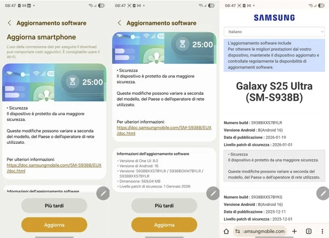 Samsung Galaxy S25 Aggiornamento Italia Samsung Galaxy S25 Aggiornamento Italia
