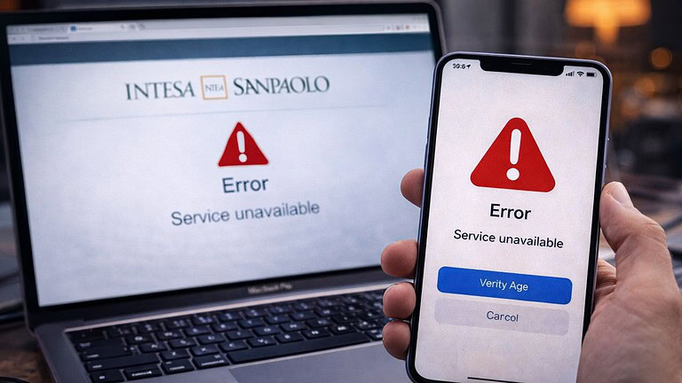 Intesa Sanpaolo in down, segnalazioni in aumento oggi 25 febbraio