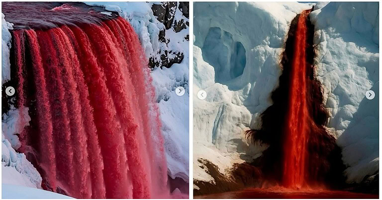 Ghiacciaio con cascata di sangue: risolto l'inquietante mistero