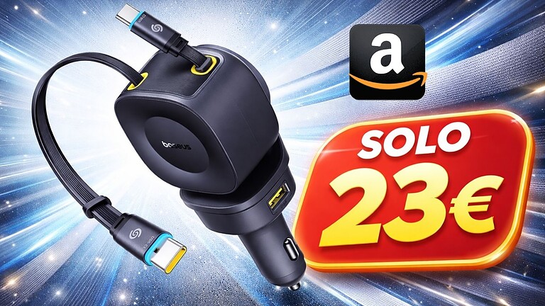 Amazon: Baseus caricatore auto retrattile da 163W al prezzo minimo storico